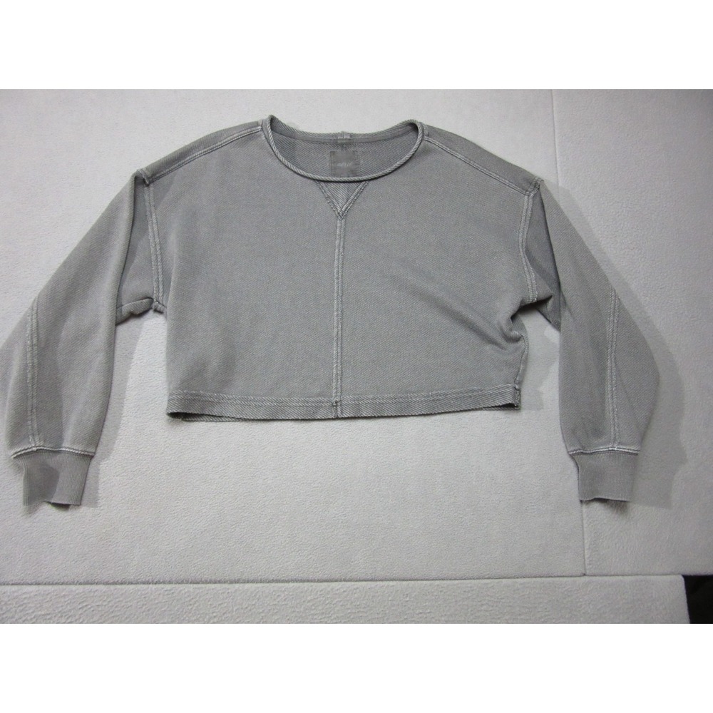 Aerie Sweatshirt Womens Small Gray Cropped Oversized Exposed Seam Pullover